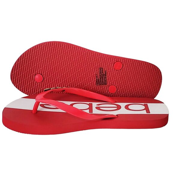 NWT BEBE AUTHENTIC TIERLA WOMEN'S WHITE RED THONG SLIP ON FLIP FLOPS SANDALS - Picture 5 of 6